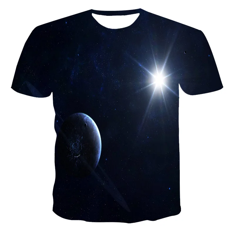 

Summer 2021 New Round Neck Loose And Comfortable Most Beautiful Starry Sky 3d Printed Polyester Short-sleeved T-shirt