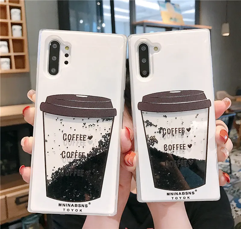 Стильный чехол с кофейной чашкой и жидким песком для Samsung Note 20 10 Lite 8 9 S7 S8 S9 S10 S20 + A51