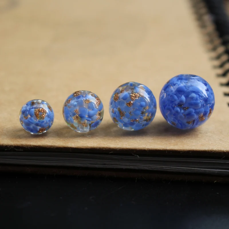 Бусины стеклянные круглые с золотом для изготовления ювелирных изделий