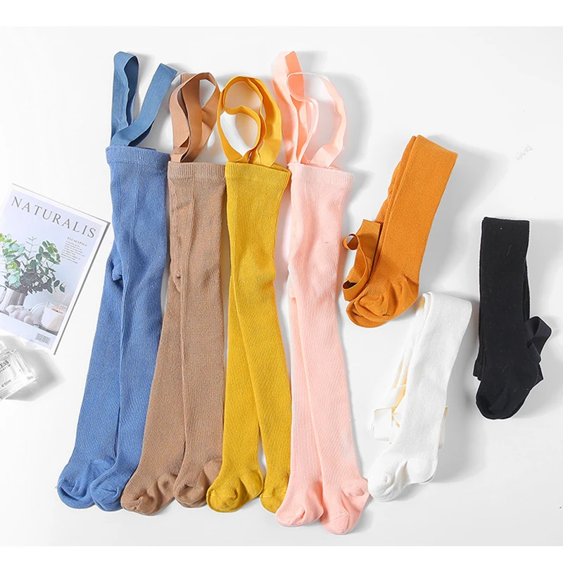 Детские подтяжки колготки на весну и осень милые однотонные Обтягивающие