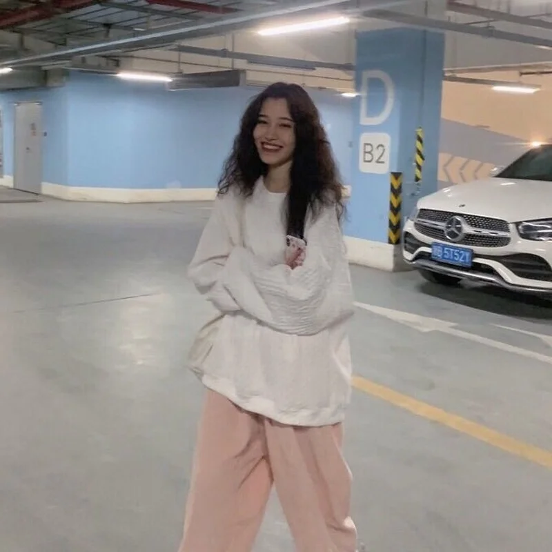 Sweatshirts Women White Daily Loose Chic College Simple Design All-match Outerwear Ulzzang Students Leisure Spring O-Neck Solid | Женская