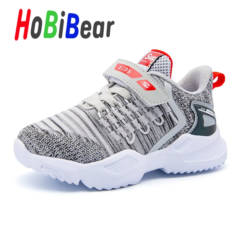 HOBIBEAR/милая детская обувь для девочек; дизайнерская спортивная обувь для мальчиков; цвет серый, розовый; детские кроссовки для бега; светильник; детская трикотажная дышащая обувь