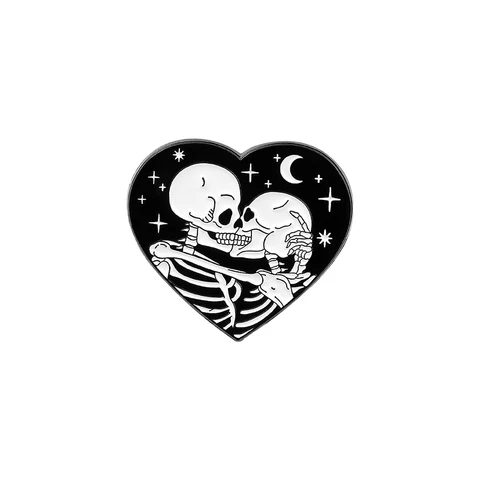 Металлическая эмалированная булавка с изображением целующегося скелета черепа, значки с любовным сердцем, мрачный жнец, брошь, бриллиантовый подарок для мужчин, оптовая продажа
