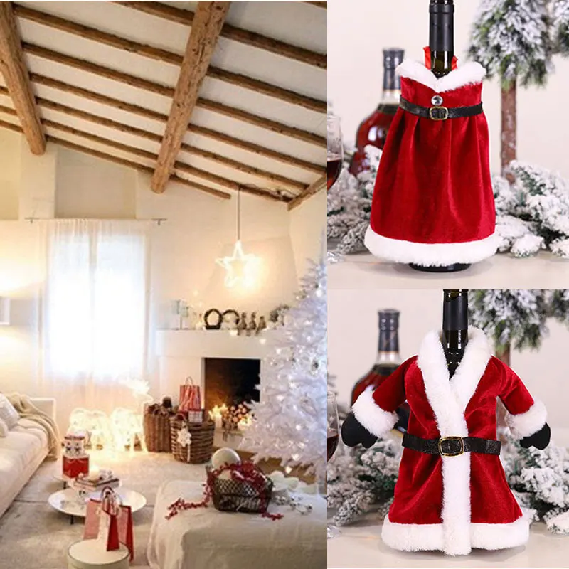 

Multicolor Dense Velvet Christmas Wine Bottle Cover Bags Novelty Wine Bags Bottle Merry Christmas Decor For Home 2021 New Year