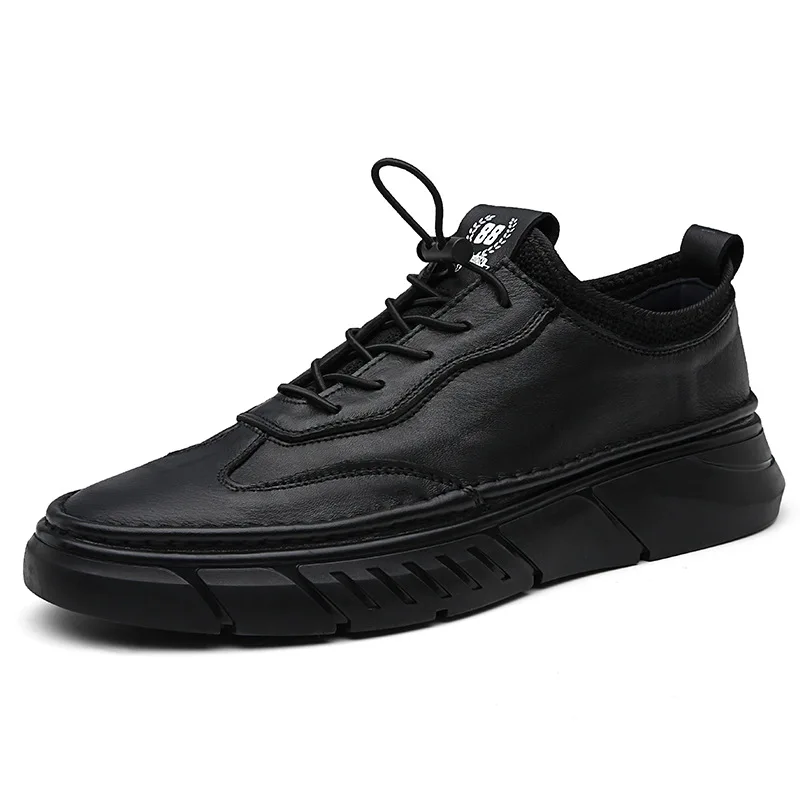 

Men Casual Shoes Spring Winter Genuine Leather Men's Business Shoes Fashion Elastic Band Soft Leather Shoes Men Sneakers