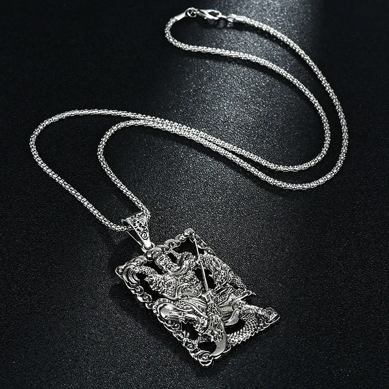 

Vintage Men's Necklace Chinese Style Jewelry Pendant Guan Yumen God Pattern Exorcist Men's Pendant