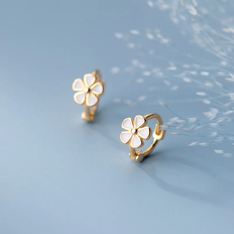 

PONYKISS Romantic 925 Sterling Silver white Flower Hoop Earrings for Women Party Fine Jewelry Prevent Allery Accessory Gift