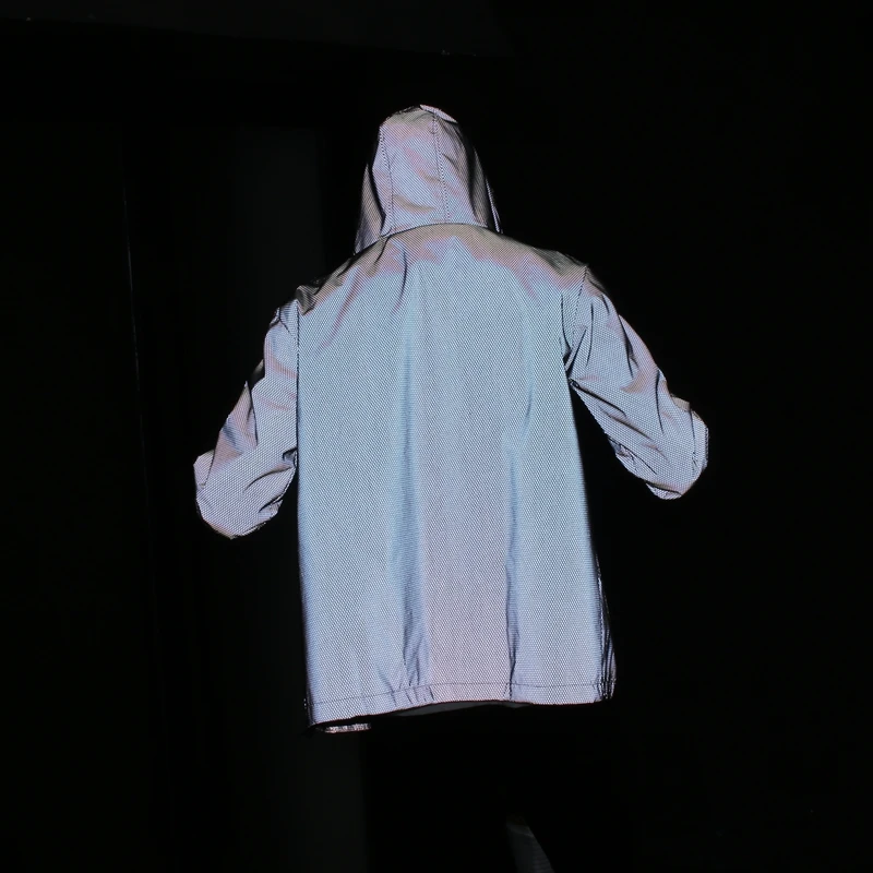 

NovelSpring stripe reflective jacket women harajuku windbreaker oversize jacket hooded outwear hip-hop streetwear shiny overcoat