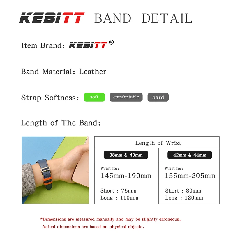 Ремешок Kebitt кожаный для Apple Watch Series 5 4 1 2 3 браслет iwatch с тремя цветами двойной 38 40 мм