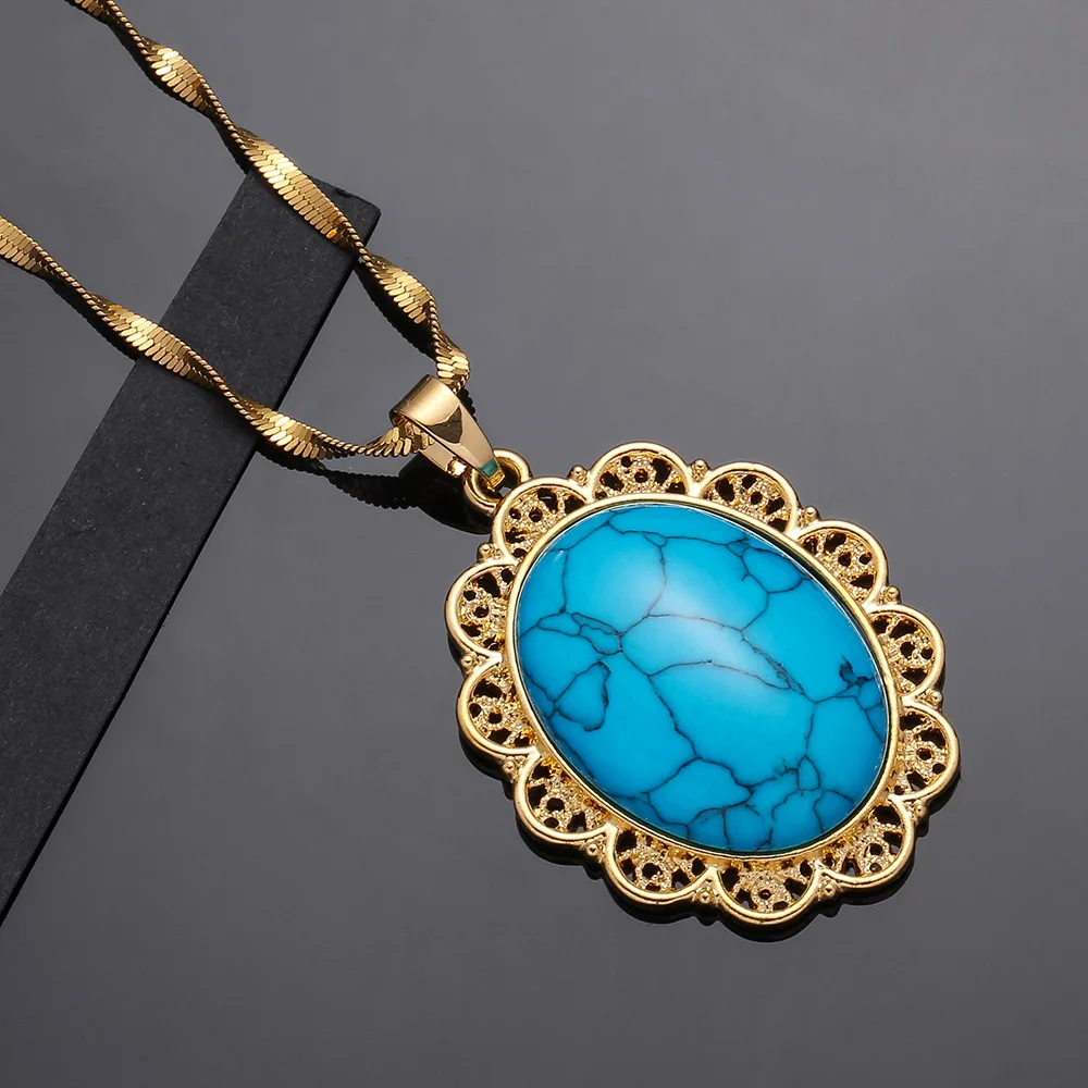 Кулон и ожерелье с синим драгоценным камнем для женщин Средний Восток