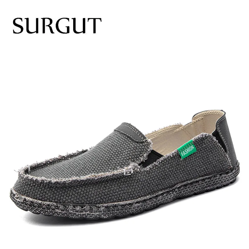 02 Gray SURGUT/Новинка; модная мужская обувь для вождения на все сезоны; лоферы; эспадрильи; дышащая мужская повседневная парусиновая обувь на плоской подошве; размеры 39-47 - Color: 02 Gray