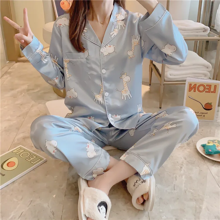 Весенние женские атласные шелковые пижамы комплекты со штанами размера плюс 5XL