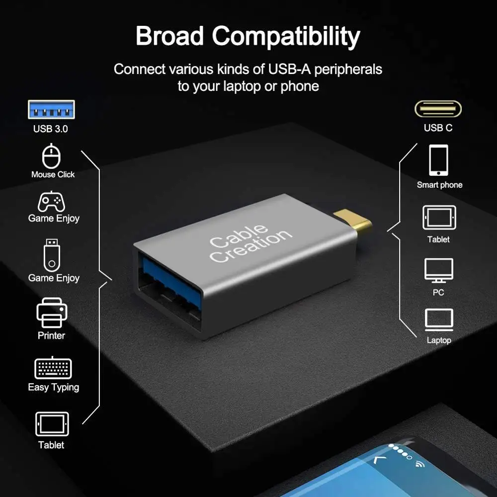 Адаптер USB Type C маленький черный с папа на 3 0 A мама поддержкой OTG совместим MacBook/Pro