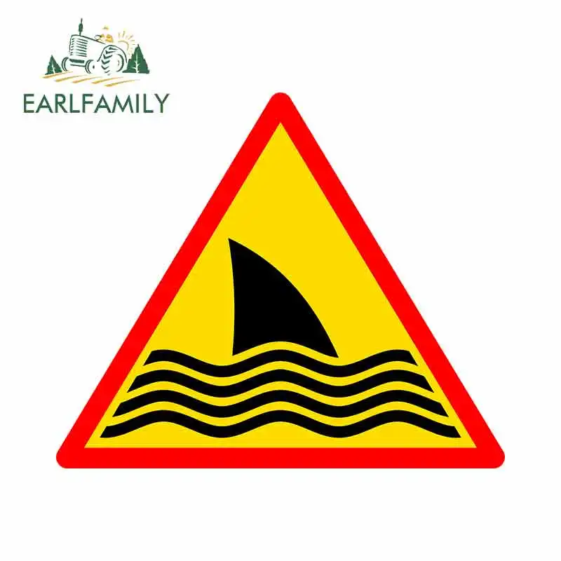 

EARLFAMILY 13cm x 10.9cm for Shark Warning Sign Funny Car Stickers RV VAN 3D DIY Fine Decal JDM Vinyl Car Wrap Bumper Graphics