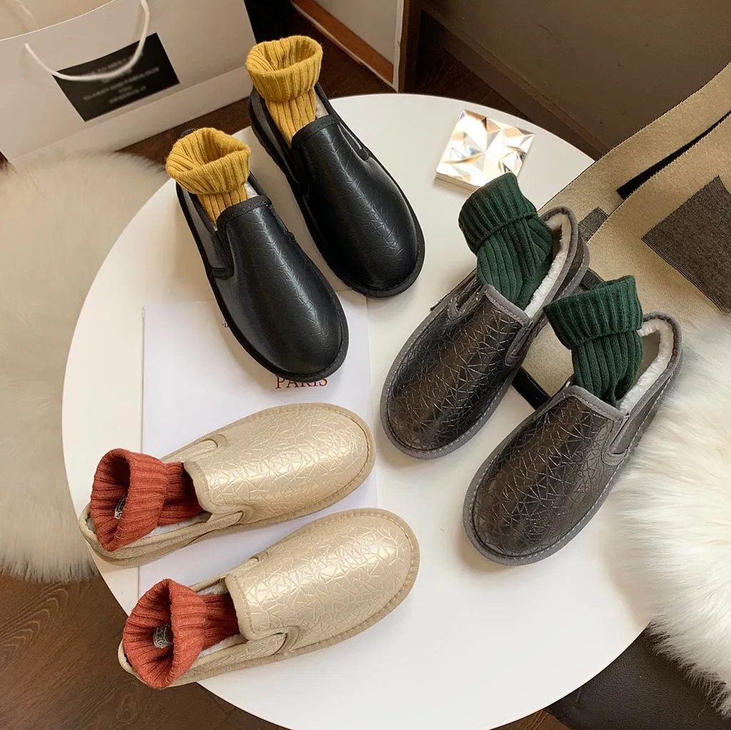 Shallow Plush Insole Snow Boot Women Short Tube Plus Velvet Thick Cotton Shoe Woman Flat-Bottomed Student Keep Warm Bread | Обувь