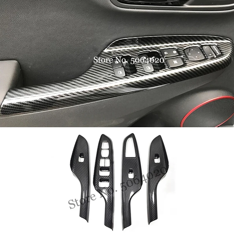 

ABS Carbon fiber For Hyundai Kona Encino 2019 2018 Auto Accessories Door Window glass Lift Control Switch Panel Cover trim 4pcs