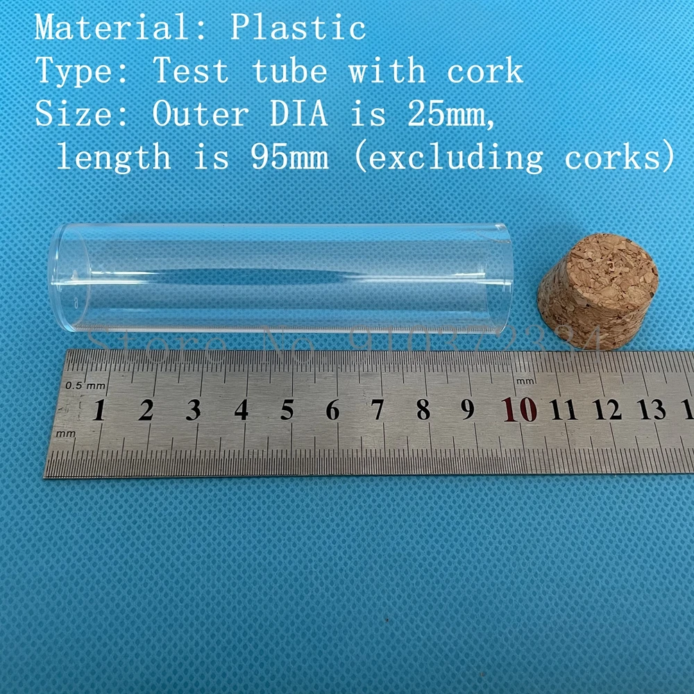 

100pcs/pack 25*95mm Flat bottom Clear Plastic Test Tube Ttransparent Test-tube Tea Packing Tube With Cork