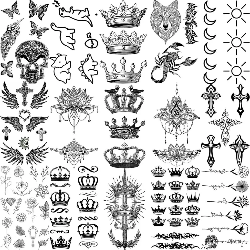 Корона лотоса кулон крест Временные татуировки для женщин Взрослый цветок