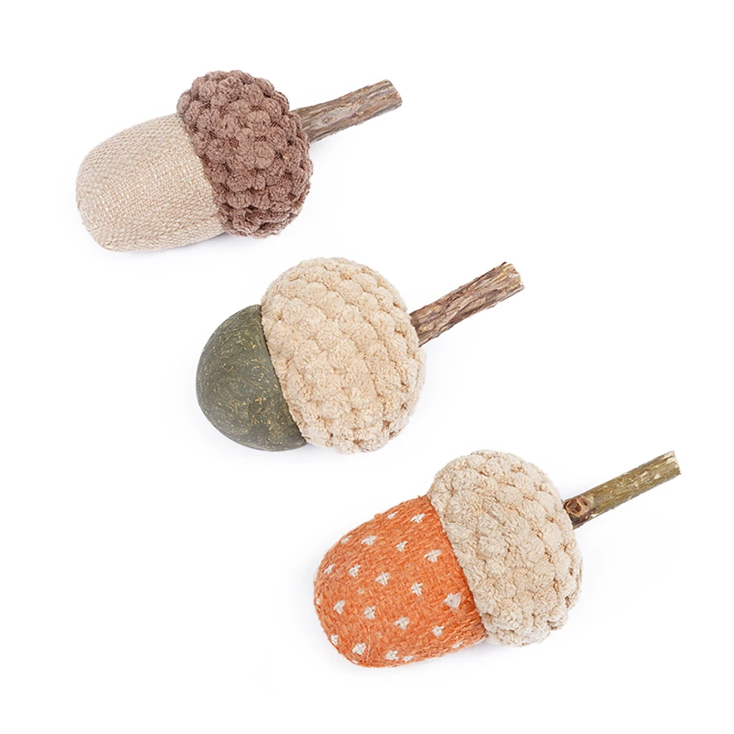 

Cat Catnip Toy Cute 3PCS Acorn Interactive Cat Teeth Cleaning Toy cat Kicker Entertaining Cat Treat With Real Catnip Inside