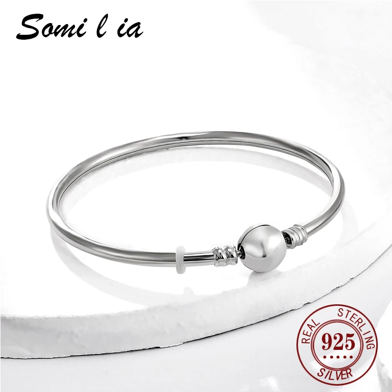 

SOMILIA Authentic 100% 925 Sterling Silver Bangle Fit Bracelet Charm Bead Bangle for Women Luxury Jewelry Original Pulseira