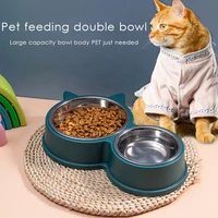 2021 pet dog double bowl washable food water feeder pet drinking dish feeder cat puppy feeding bowls small dog pet supplies