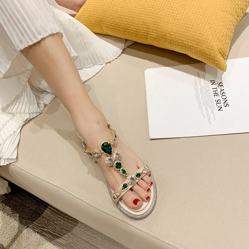 

Summer Light Wedge Women's Flip Flop Zapatillas Mujer Women's Beach Shoes Summer Diamond Women's Sandals Flat Women Slippers