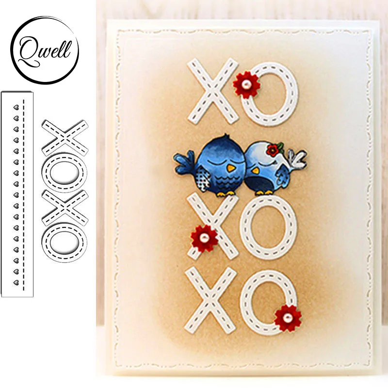 QWELL XOXO символ и сердце границы металла режущие штампы для скрапбукинга открыток