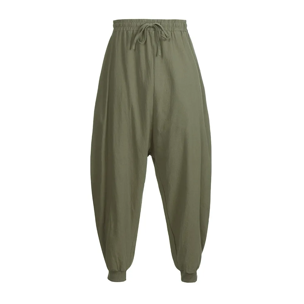 Брюки мужские pantalones hombre уличная тренировочные штаны-шаровары хлопок лен фестиваль мешковатые Твердые Брюки Ретро цыганские штаны