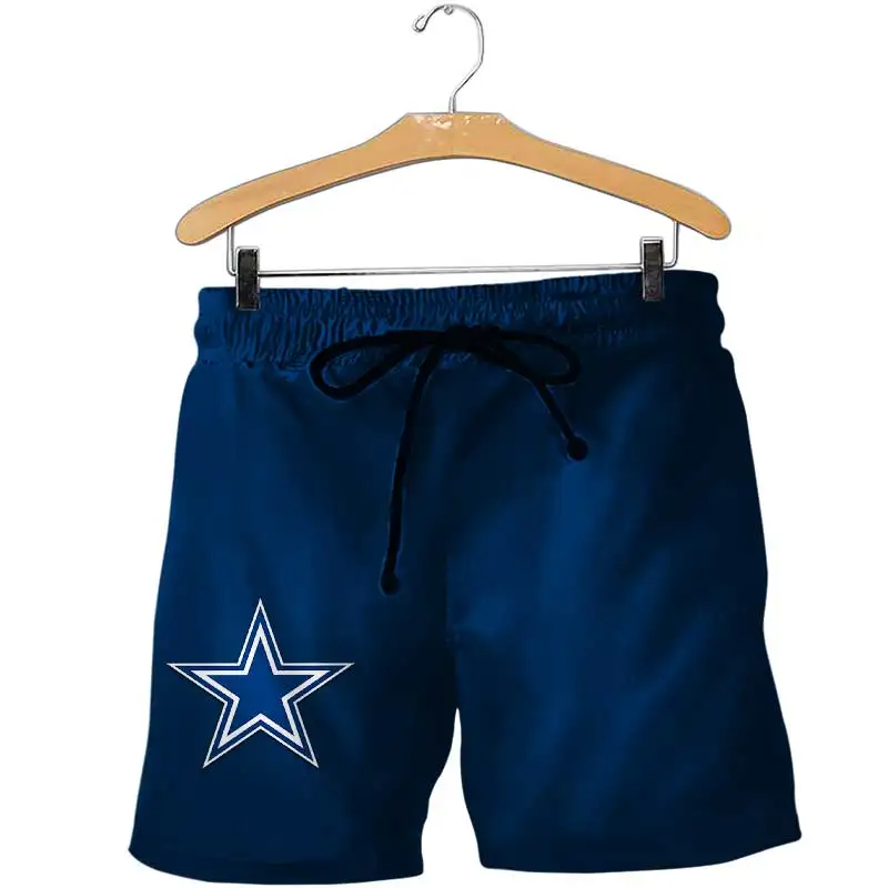 

Redcats Men Fashion football Cowboys shorts Blue white stitching beating line star print 3D shorts