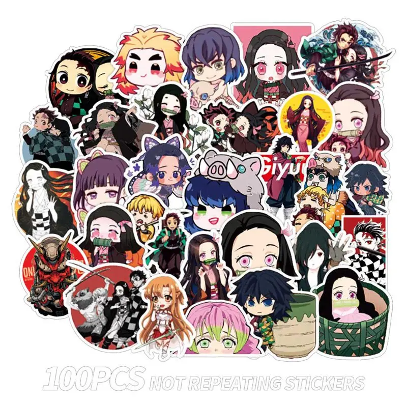 

100 Pcs/Set Anime Demon Slayer Stickers Decorative Stationery Kimetsu No Yaiba Doodle Stickers For Guitar Skateboard Luggage