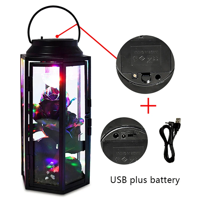 

Rechargable LED Rose Wind Lamp with Rose in Glass Dome and Metal Frame 11*31cm Ornament Gift for Valentine's Day Wedding DNJ998