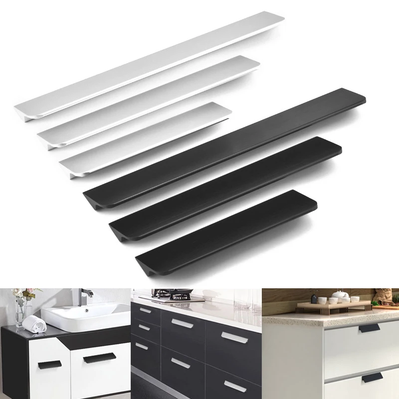 Черные золотые скрытые ручки шкафа из алюминиевого сплава для кухонного