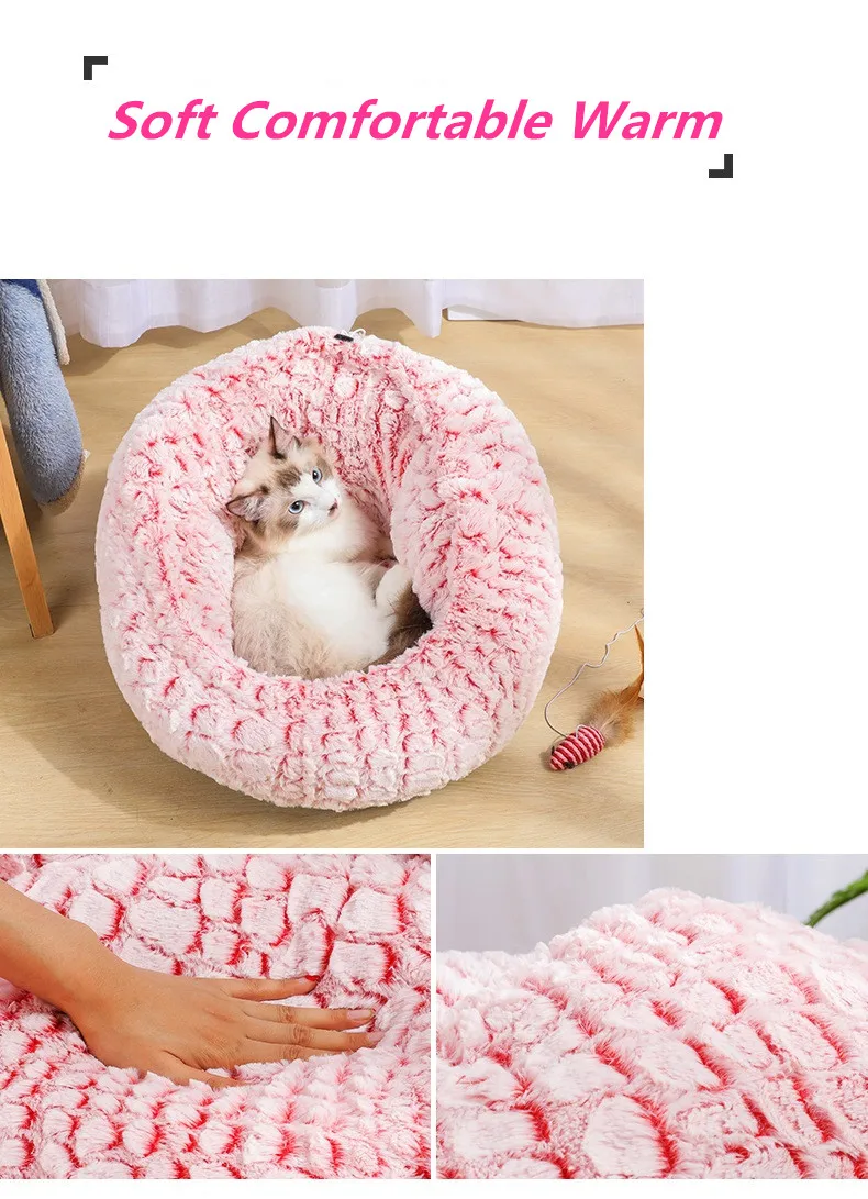 Новые круглые плюшевые кошки кровать дом мягкий длинный плюшевый Pet кровать коврик зимний теплый спальный дом для кошки маленькие товары для домашних собак