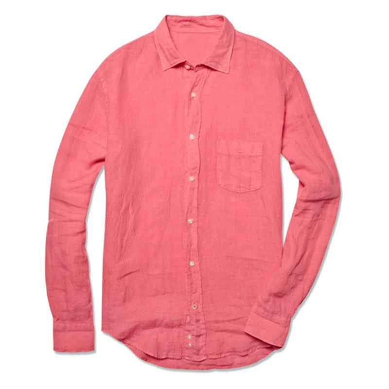 2021 Men Linen Shirts Custom Made Pink Linen Shirt  Tailored Cool Summer Mens Dress Shirts For Men Regular Fit Shirt Long Sleeve