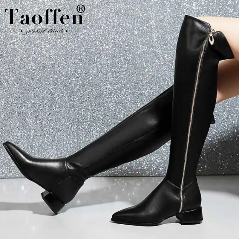 Женские офисные ботфорты Taoffen размеров 35 43 из натуральной кожи с заостренным