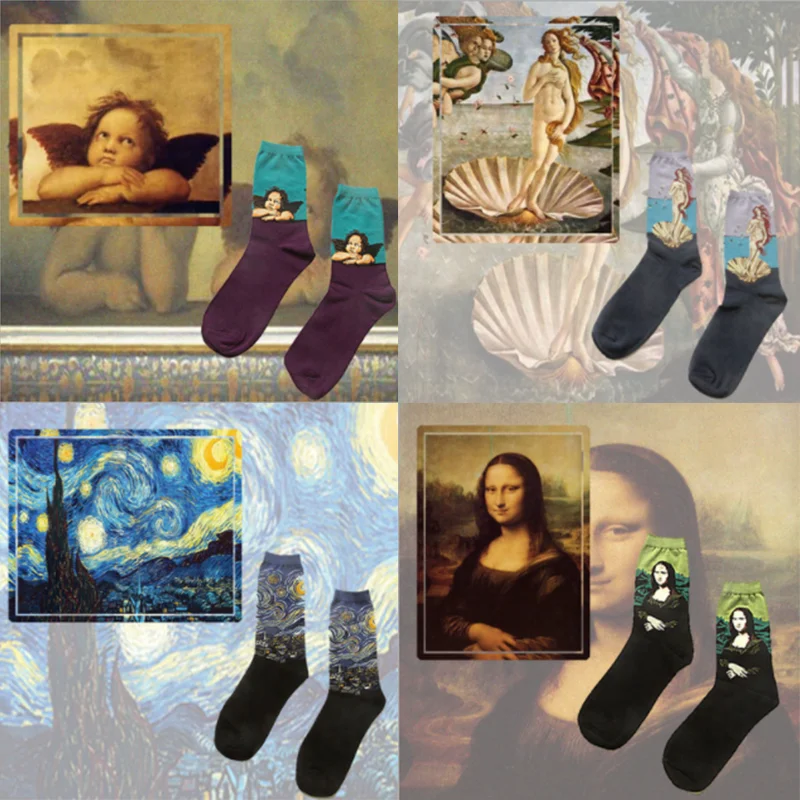 

Забавные носки 19 шт./лот для мужчин и женщин с принтом Ван Гога масляная живопись Компрессионные носки оптовая продажа бесплатная доставка