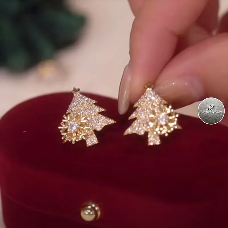 

Korean Crystal Snowflake Tree Earrings for Women Zircon Christmas Tree Stud Earrings Delicate Ear Piercing Christmas Jewelry