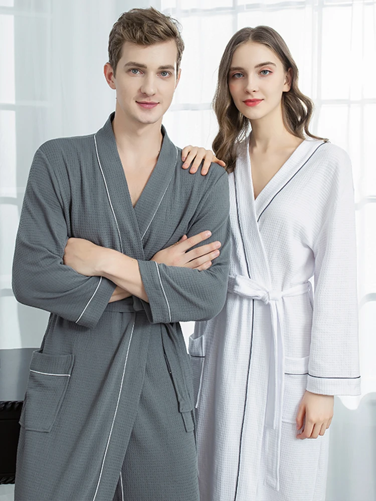 

Men's Women's Couple Nightgown Bathrobe Women's Long Spring and Autumn Japanese Spring and Thin Pajamas Waffle Absorbent Yukata