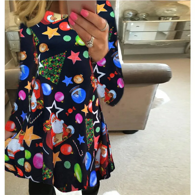 Женское платье с круглым вырезом длинным рукавом до колена | Женская одежда