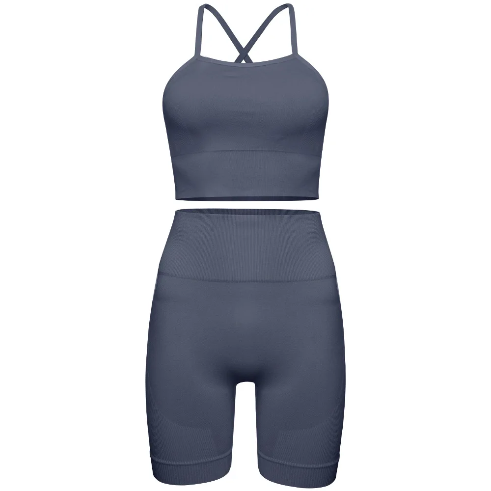 

New Seamless Women Yoga Set Gym Clothing Crop Top High Waist Leggings 2pcs Sportsuit Workout Outfit Shorts Fitness Clothes 035