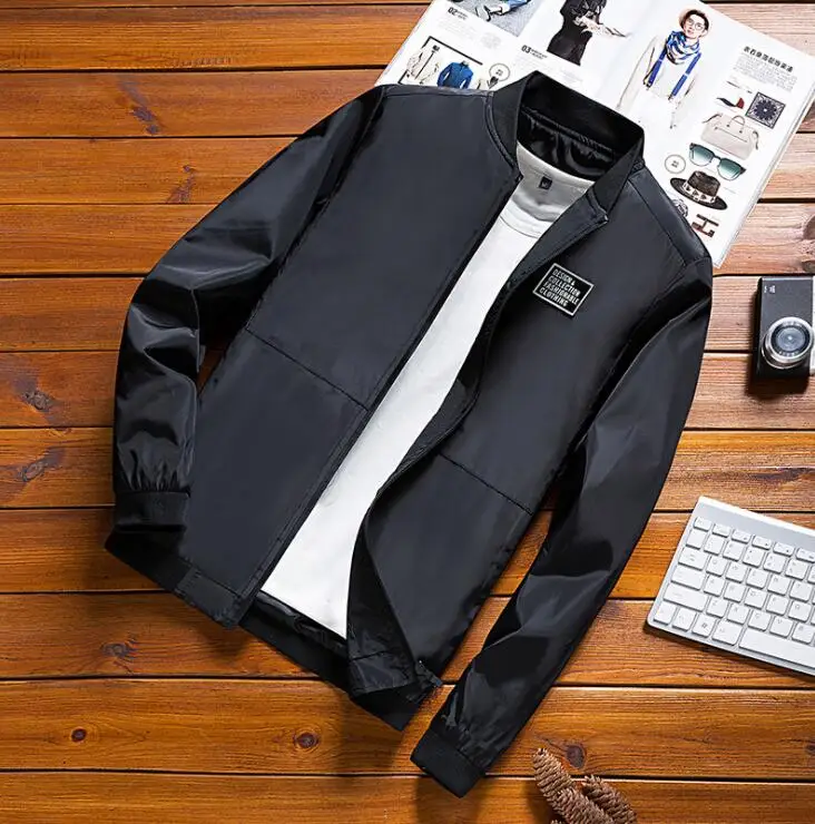 

2020 men's jacket stand-up collar foreign trade solid color jacket youth short thin coat