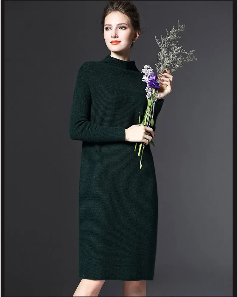 2020 плюс размер женское вязаное платье с высоким воротом свободное осенне-зимнее