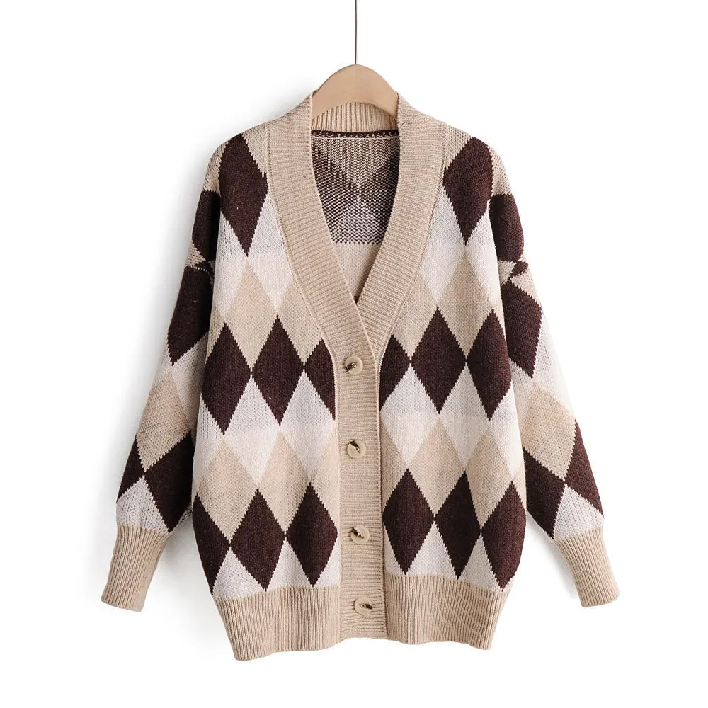 2019 осенний кардиган свитер для женщин винтажные свитера с геометрическим