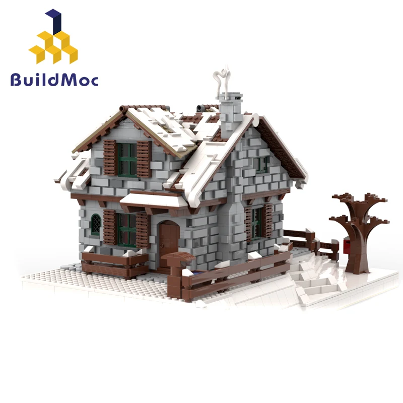 Buildmoc 38793 зимний шале снег школьный курорт рождественские строительные блоки