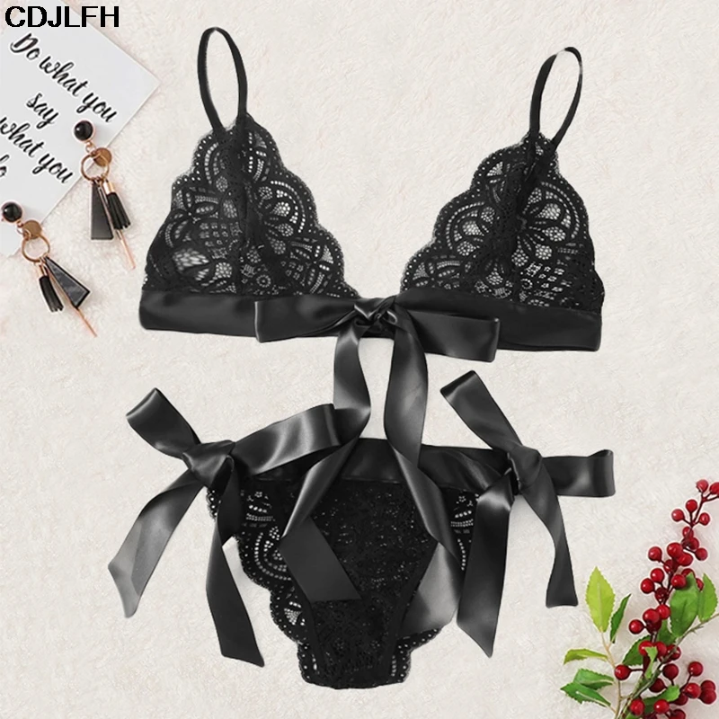 

2/pcs Comfort Bras For Women Thin French Style Bralette Sexy Bow V Neck Wireless Push Up Seamless Lace Wire Free Triangle Bra