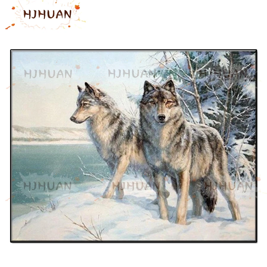 

Снежная сцена, животное искусство, волк полный квадратный алмаз 5D Сделай Сам алмазная живопись 3D вышивка крестиком Стразы живопись Декор