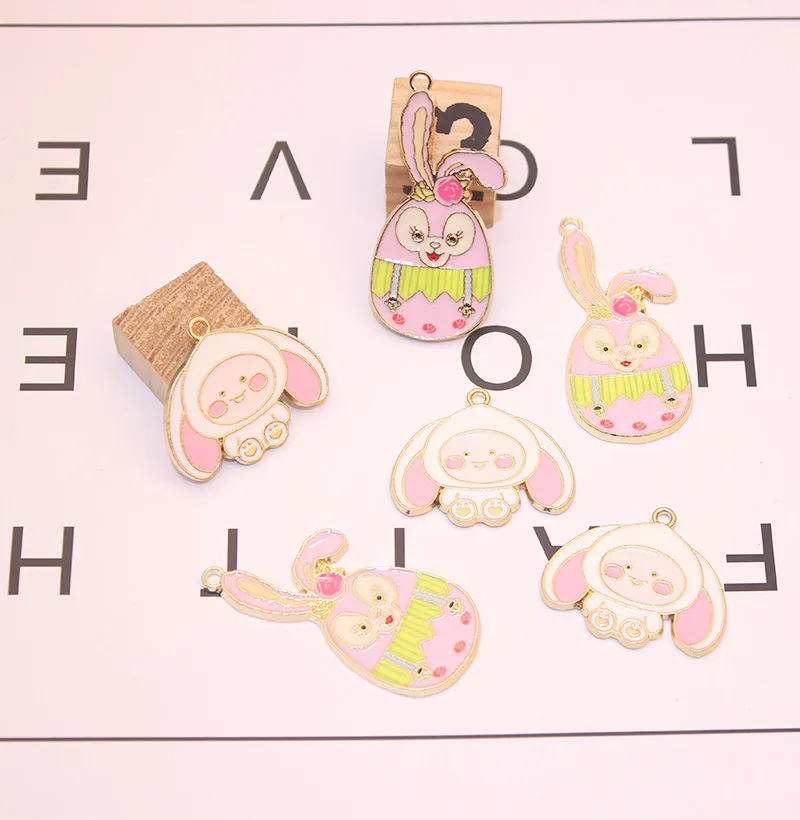 

10pcs Cartoon Animals Bunny Enamel Charms Pendant Cute Rabbits Metal Charm Finding Fit DIY Bracelet Fashion Jewelry Accessories