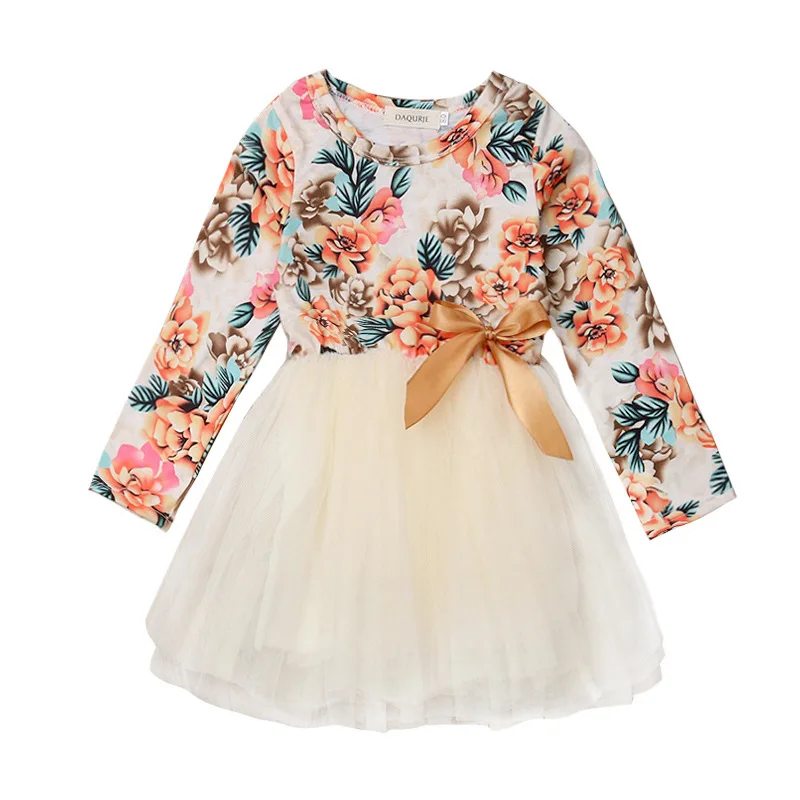 

Floral Girl Dress 2020 Spring And Autumn New Long-Sleeved Mesh Tutu Princess Dress 1-5 Years Old Children's Clothing