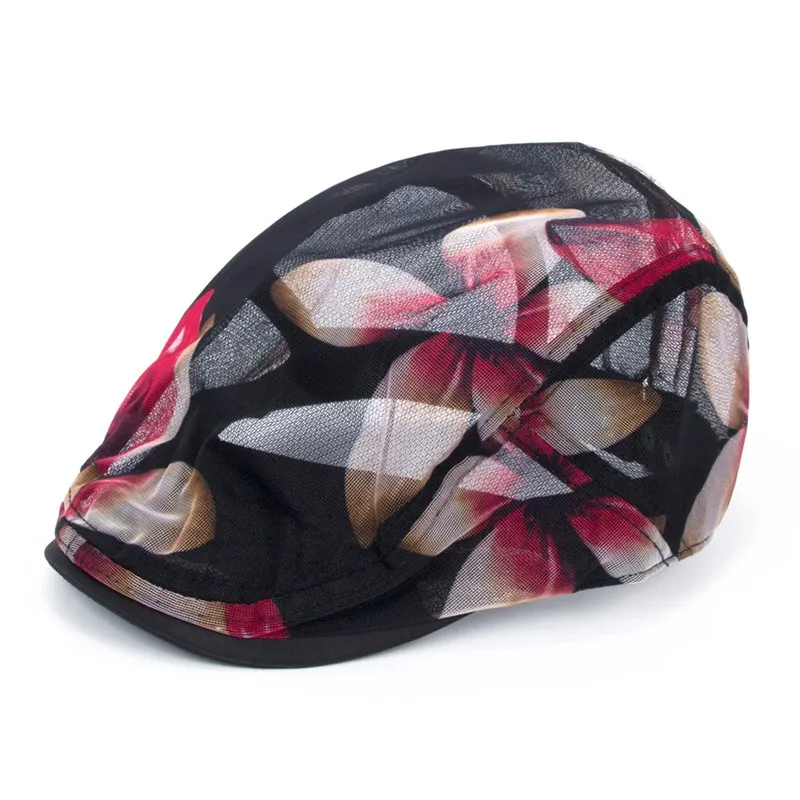 

Прямая поставка, 2021, женская летняя тонкая сетчатая шляпа плюща, Женский шикарный берет для покупок с цветочным принтом, 55-59 см