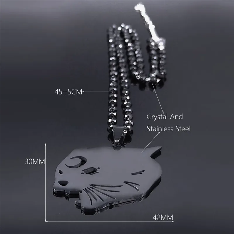 

2021 Fashion Whit Moon Cat Stainless Steel Necklaces for Women Black Color Pendant Necklace Jewelry bijoux femme N4419S03